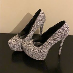 Black and white heel with lots of bling